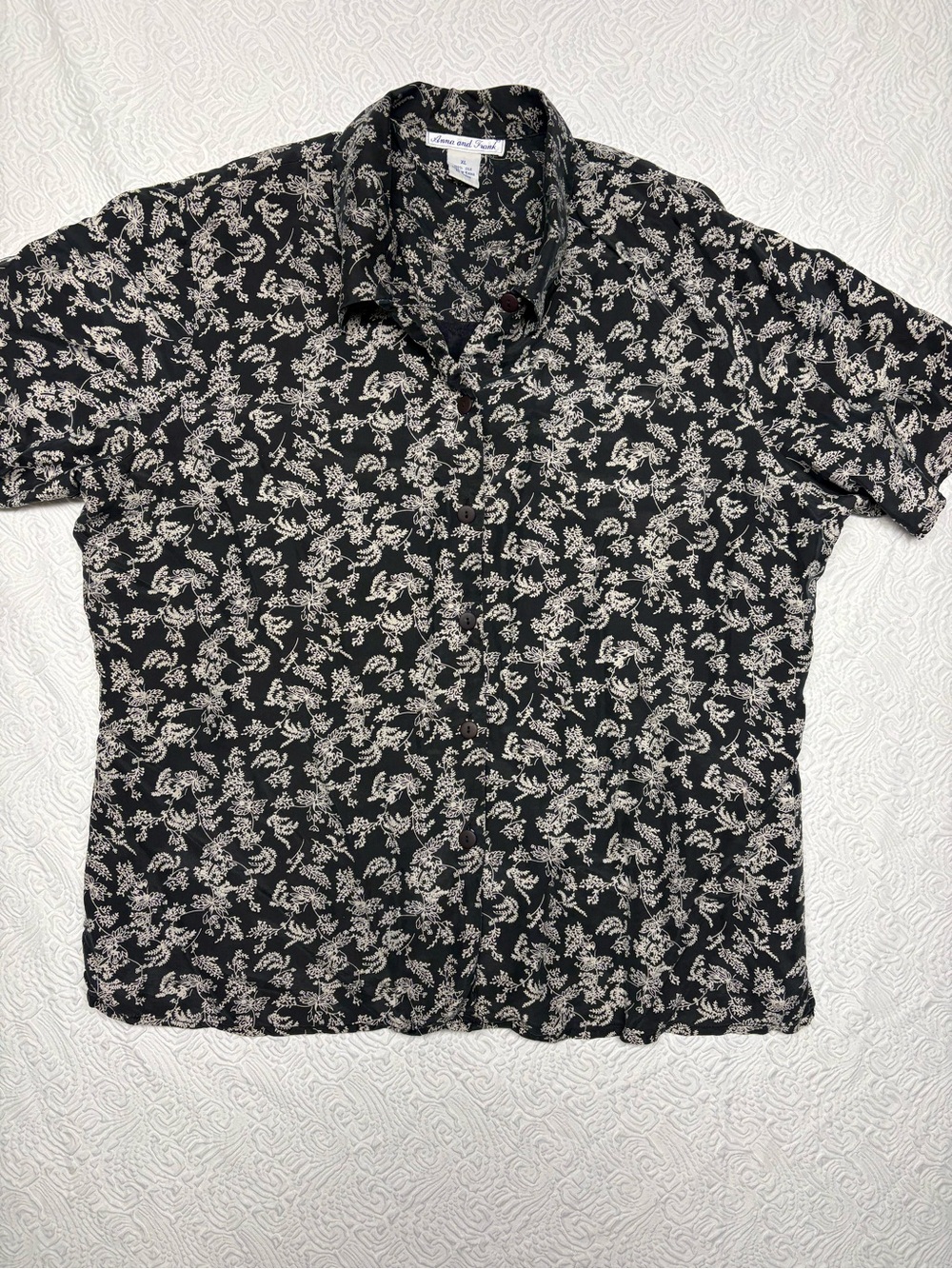 Anna And Frank 100% Silk Black Shirt with White Floral Print